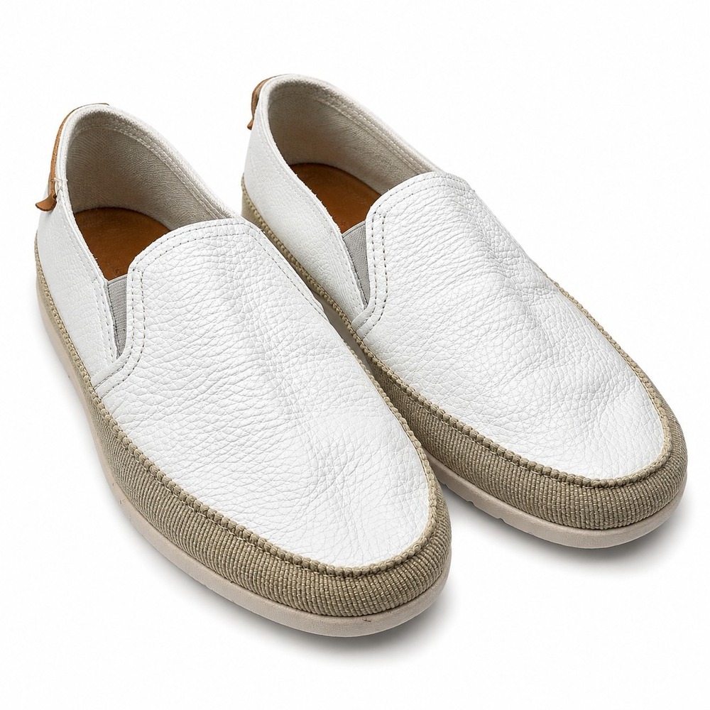 VERBENAS "Nuria Nucleo" Slip-On Sz EU/40 US/9 White Pebbled Leather Jute Woven